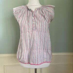 Kerry Cassil Striped Cotton Blouse, Medium, Cap Sleeves, Summery Top